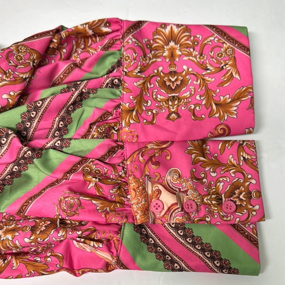 Koandaily Vibrant Scarf Print Blouse Size XL - Picture 9 of 13
